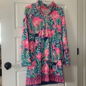 lilly pulitzer skipper popover dress flamingo print size M
